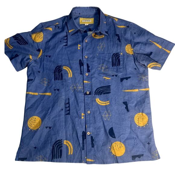 32 Bar Blues Mens Blue Funky's Uncle Abstract Pattern Shirt Size Large - Picture 1 of 9
